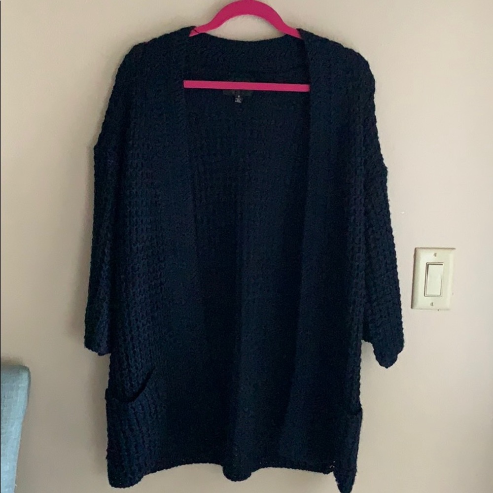 Navy 3/4 Sleeve Oversized Cardigan/ Open Sweater